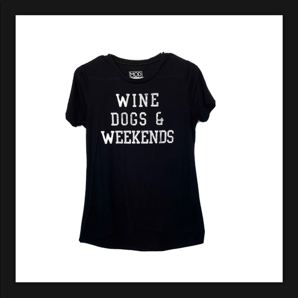 Modern Lux Tops - Modern Lux M Women’s Dog Wine & Weekends Black Graphic  Short Sleeve T-Shirt.